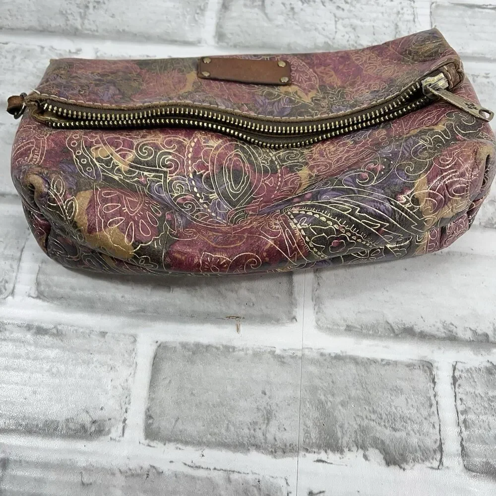 Patricia Nash Foldover Floral Embossed Leather Wristlet Clutch Handbag